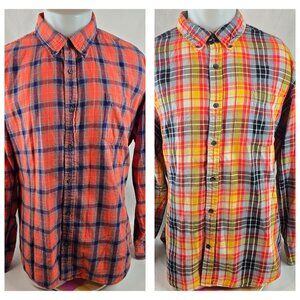St Johns Bay Shirts Mens 2XL Flannel Button Down Orange Yellow Bundle Lot of 2